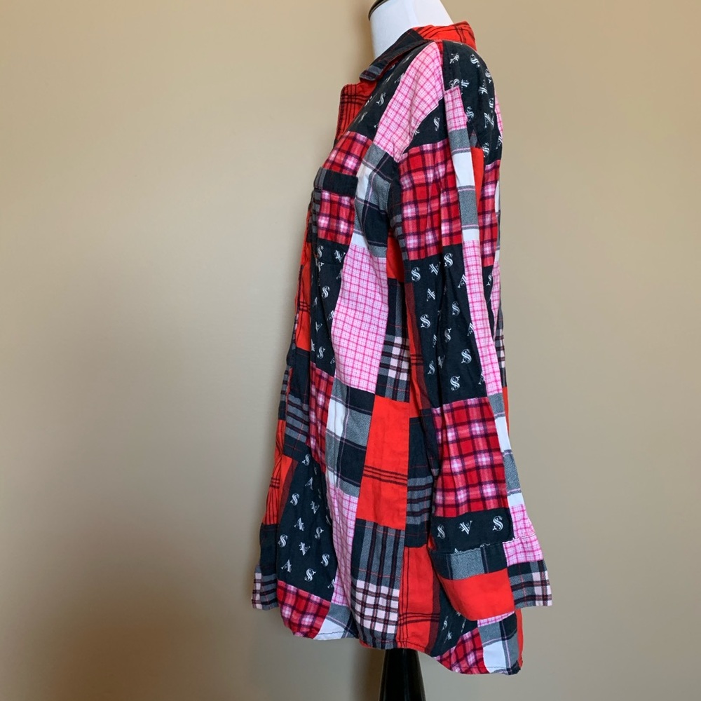 Vs Plaid Patchwork Flannel Button Down Sleep Shirt - image 8